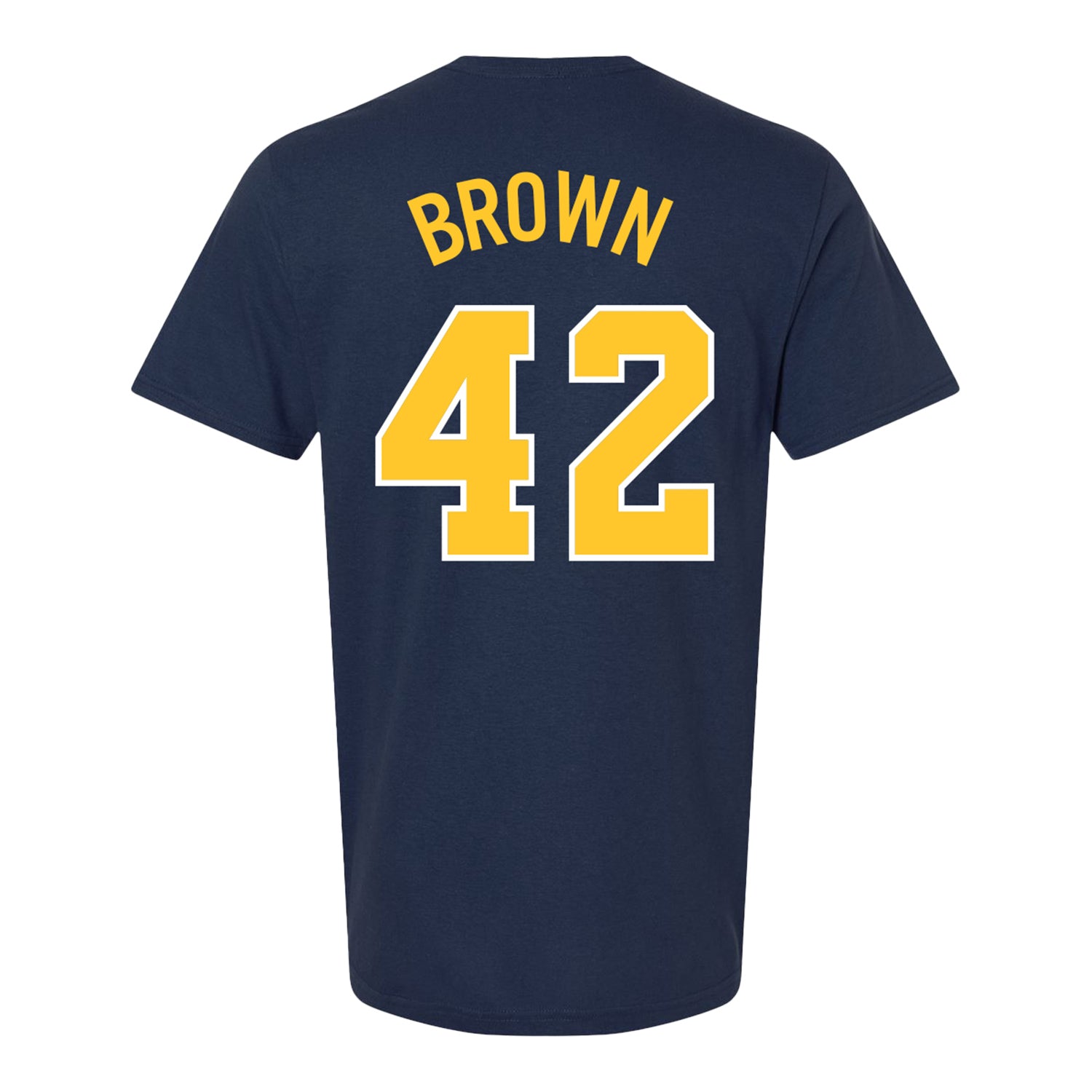 Michigan Wolverines Baseball Student Athlete #42 Justin Brown T-Shirt In Navy - Back View