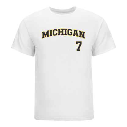 Michigan Wolverines Softball Student Athlete #7 Maddie Erickson T-Shirt In White - Front View
