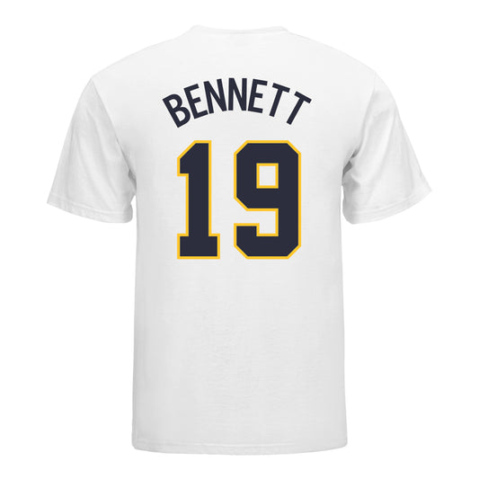 Michigan Wolverines Softball Student Athlete #19 Reganne Bennett T-Shirt In White - Back View