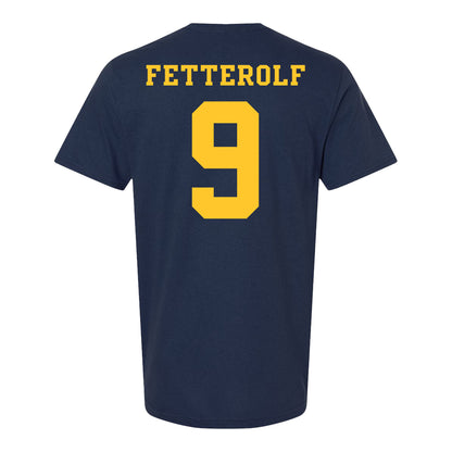 Michigan Wolverines Women's Lacrosse Student Athlete #9 Jane Fetterolf T-Shirt In Navy - Back View