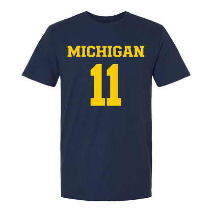 Michigan Wolverines Women's Lacrosse Student Athlete #11 Kaylee Dyer T-Shirt In Navy - Front View