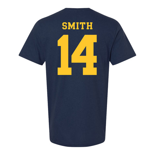 Michigan Wolverines Women's Lacrosse Student Athlete #14 Jill Smith T-Shirt In Navy - Back View