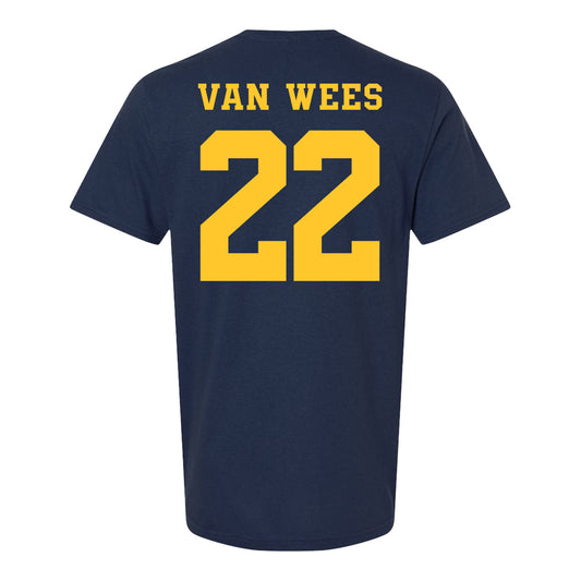 Michigan Wolverines Women's Lacrosse Student Athlete #22 Truus Van Wees T-Shirt In Navy - Back View