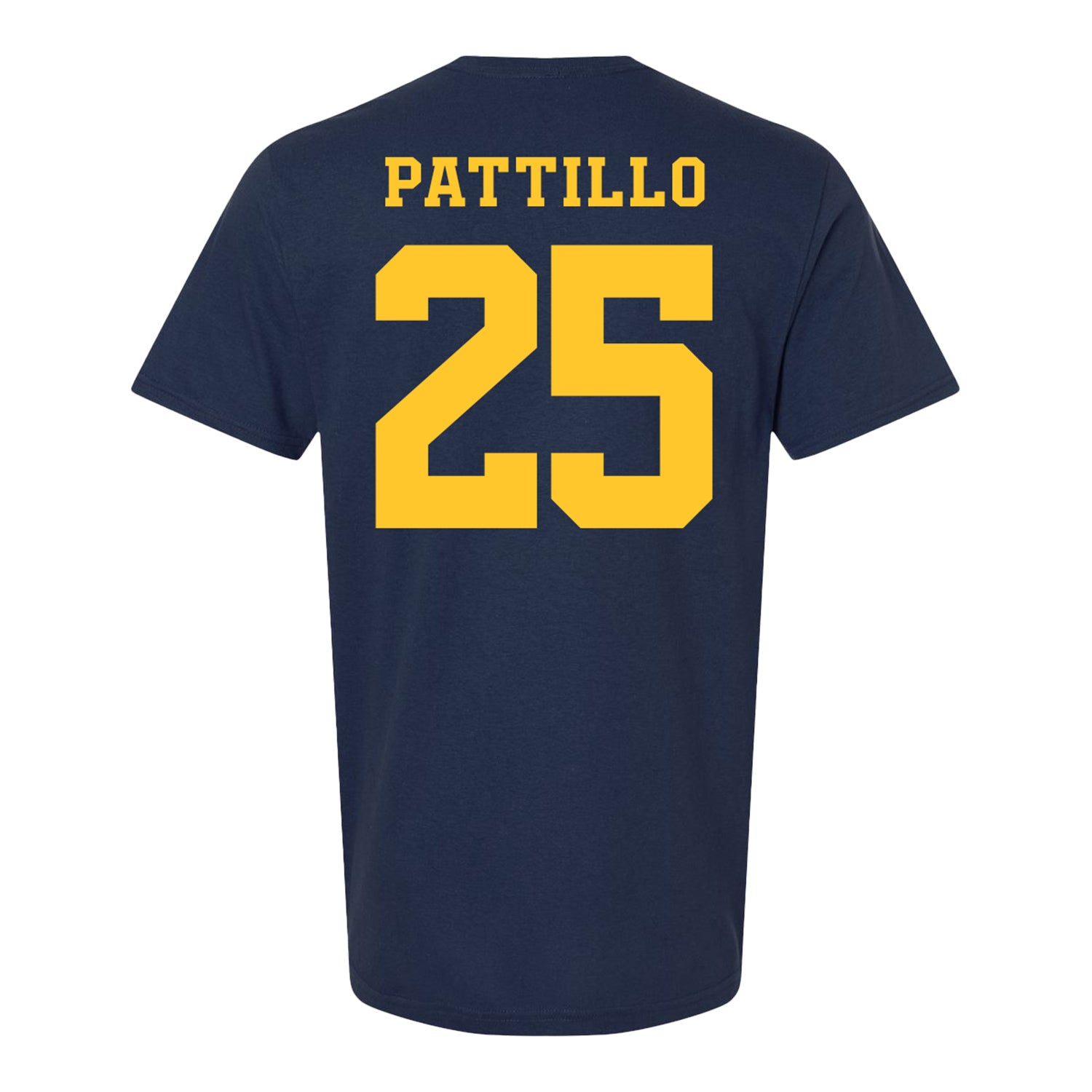 Michigan Wolverines Women's Lacrosse Student Athlete #25 Emerson Patillo T-Shirt In Navy - Back View