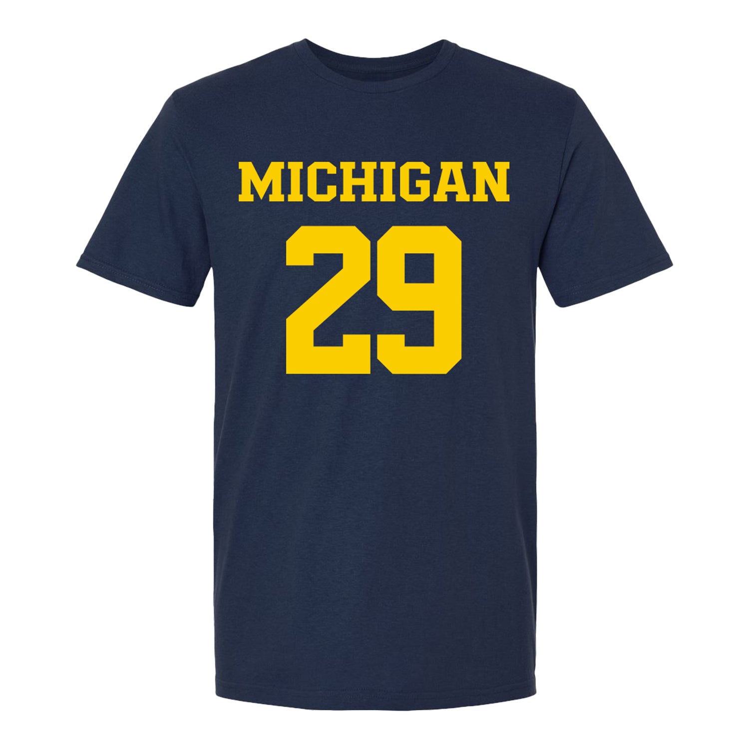 Michigan Wolverines Women's Lacrosse Student Athlete #29 Stella Nolan T-Shirt In Navy - Front View