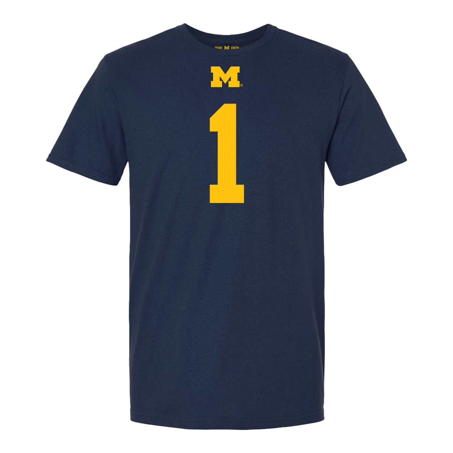 Michigan Wolverines #1 Jaishawn Barham Student Athlete Blue Football T-Shirt - Front View