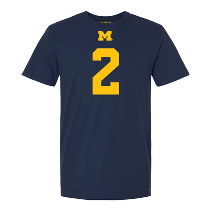 Michigan Wolverines #2 Jadyn Davis Student Athlete Blue Football T-Shirt - Front View