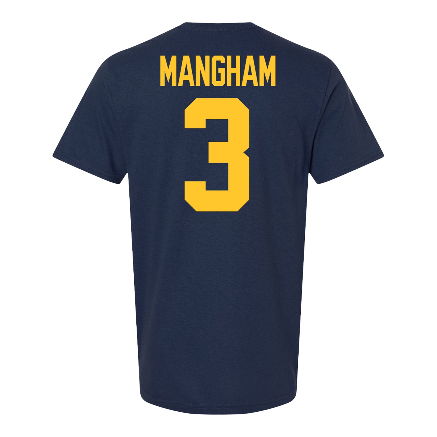 Michigan Wolverines #3 Jaden Mangham Student Athlete Blue Football T-Shirt - Back View