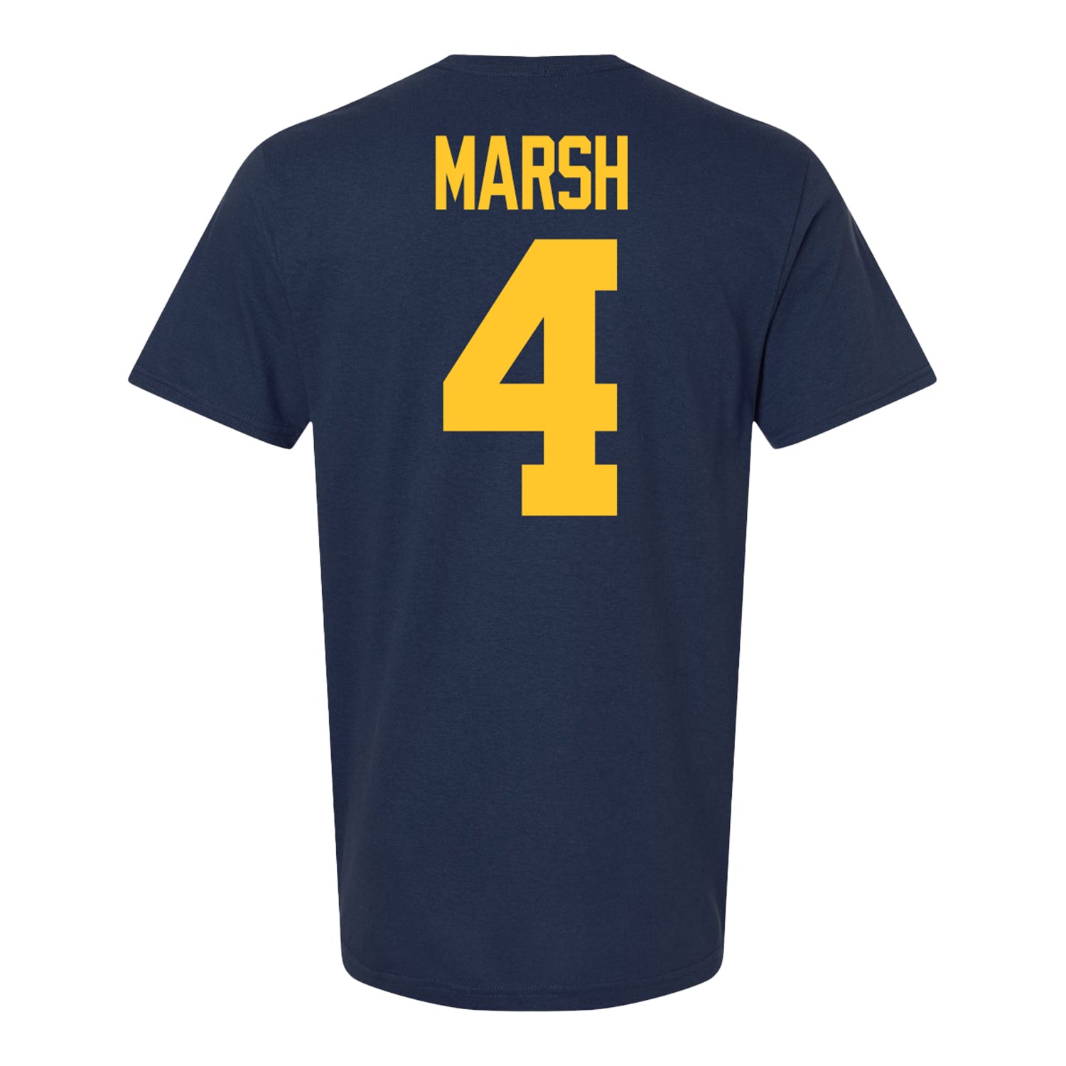 Michigan Wolverines #4 Andrew Marsh Student Athlete Blue Football T-Shirt - Back View