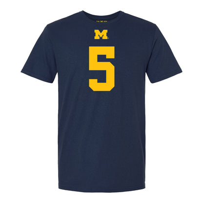 Michigan Wolverines #5 Jacob Oden Student Athlete Blue Football T-Shirt - Front View