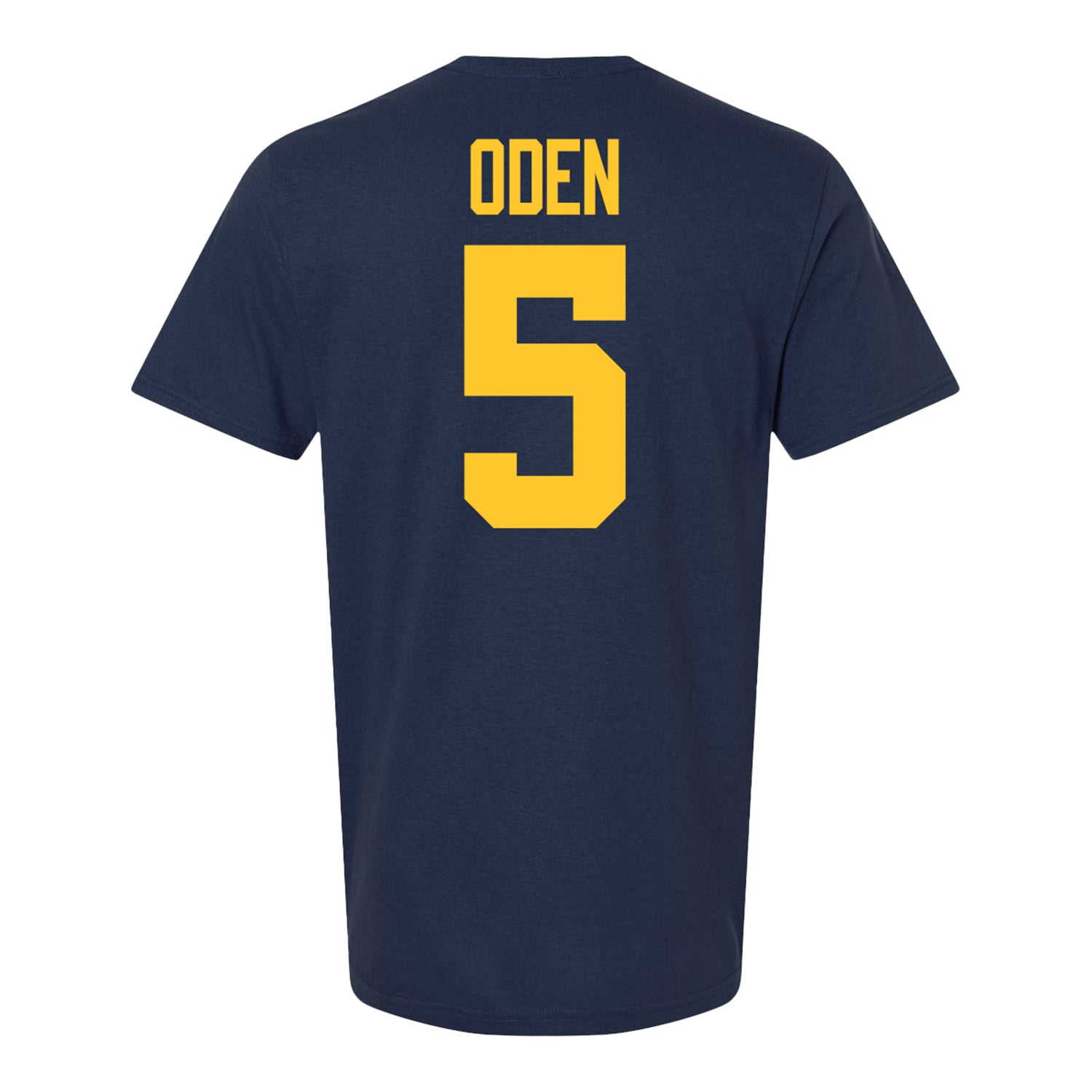 Michigan Wolverines #5 Jacob Oden Student Athlete Blue Football T-Shirt - Back View