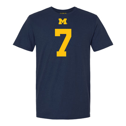 Michigan Wolverines #7 TJ Metcalf Student Athlete Blue Football T-Shirt - Front View
