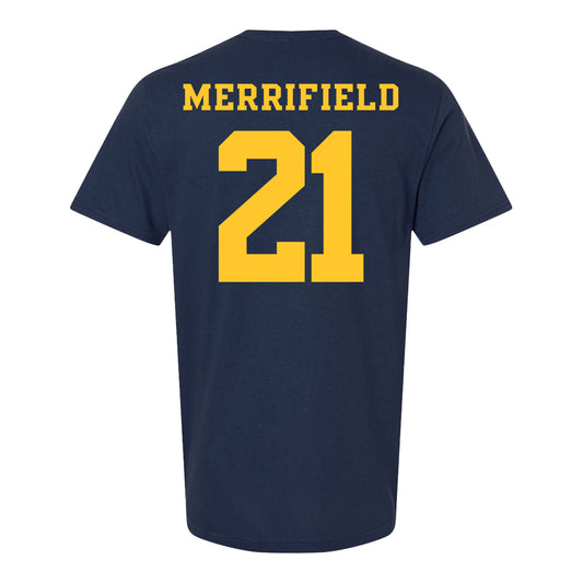 Michigan Wolverines Women's Lacrosse Student Athlete #21 Katharine Merrifield T-Shirt In Navy - Back View