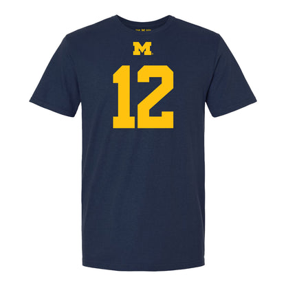 Michigan Wolverines #12 Kendrick Bell Student Athlete Blue Football T-Shirt - Front View