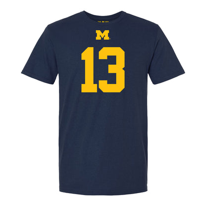 Michigan Wolverines #13 Caleb Anderson Student Athlete Blue Football T-Shirt - Front View