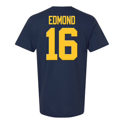 Michigan Wolverines #16 Jo'Ziah Edmond Student Athlete Blue Football T-Shirt - Back View
