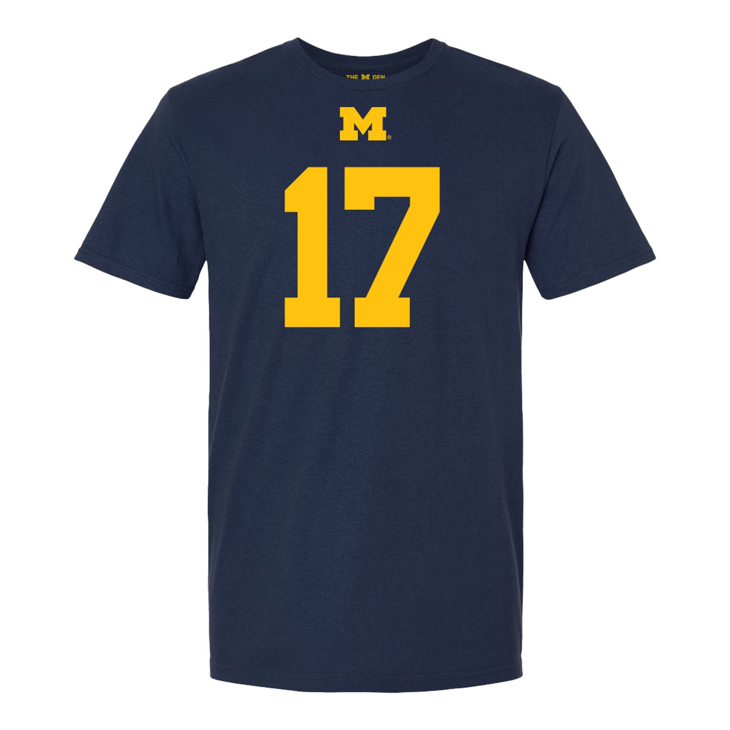 Michigan Wolverines #17 Enow Etta Student Athlete Blue Football T-Shirt - Front View