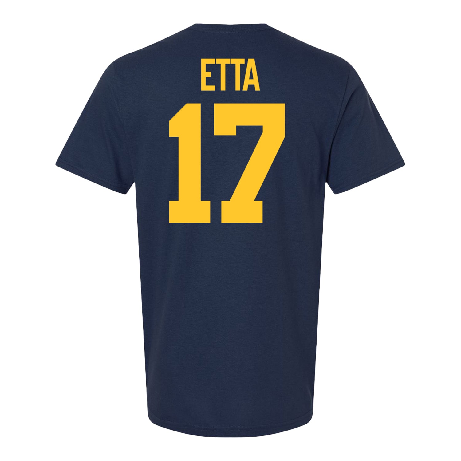 Michigan Wolverines #17 Enow Etta Student Athlete Blue Football T-Shirt - Back View