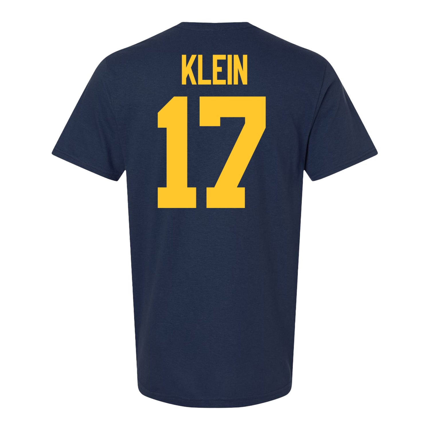 Michigan Wolverines #17 Marlin Klein Student Athlete Blue Football T-Shirt - Back View