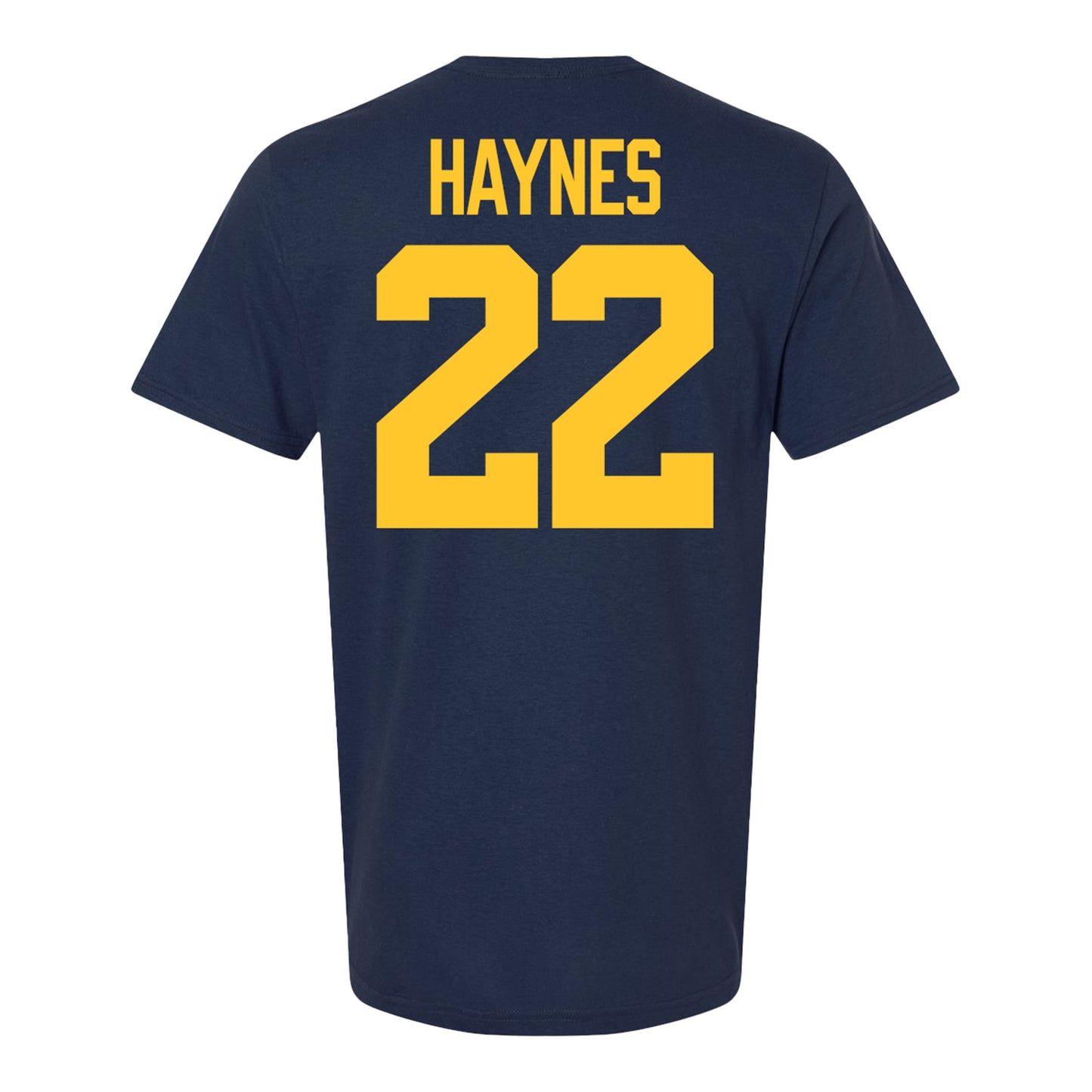 Michigan Wolverines #22 Justice Haynes Student Athlete Blue Football T-Shirt - Back View