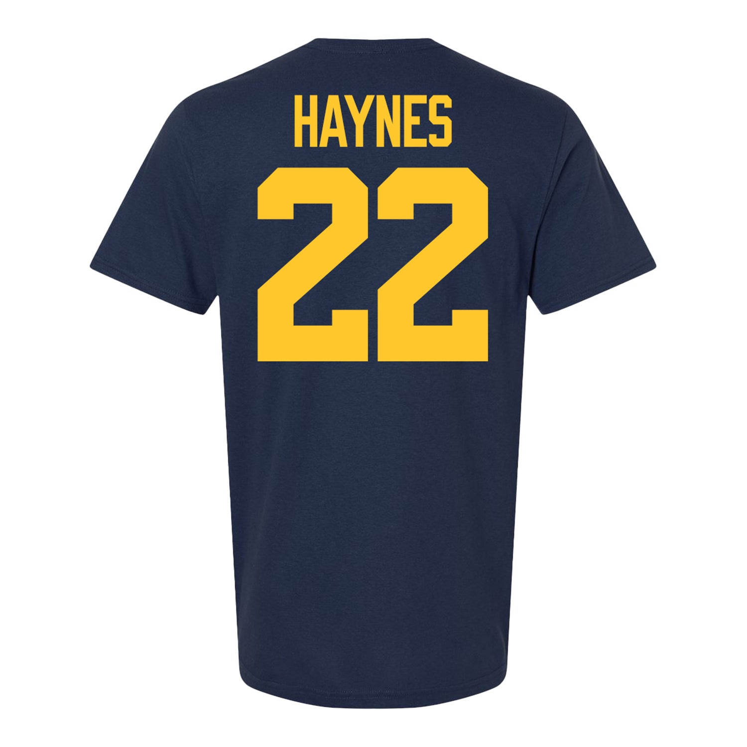 Michigan Wolverines #22 Justice Haynes Student Athlete Blue Football T-Shirt - Back View