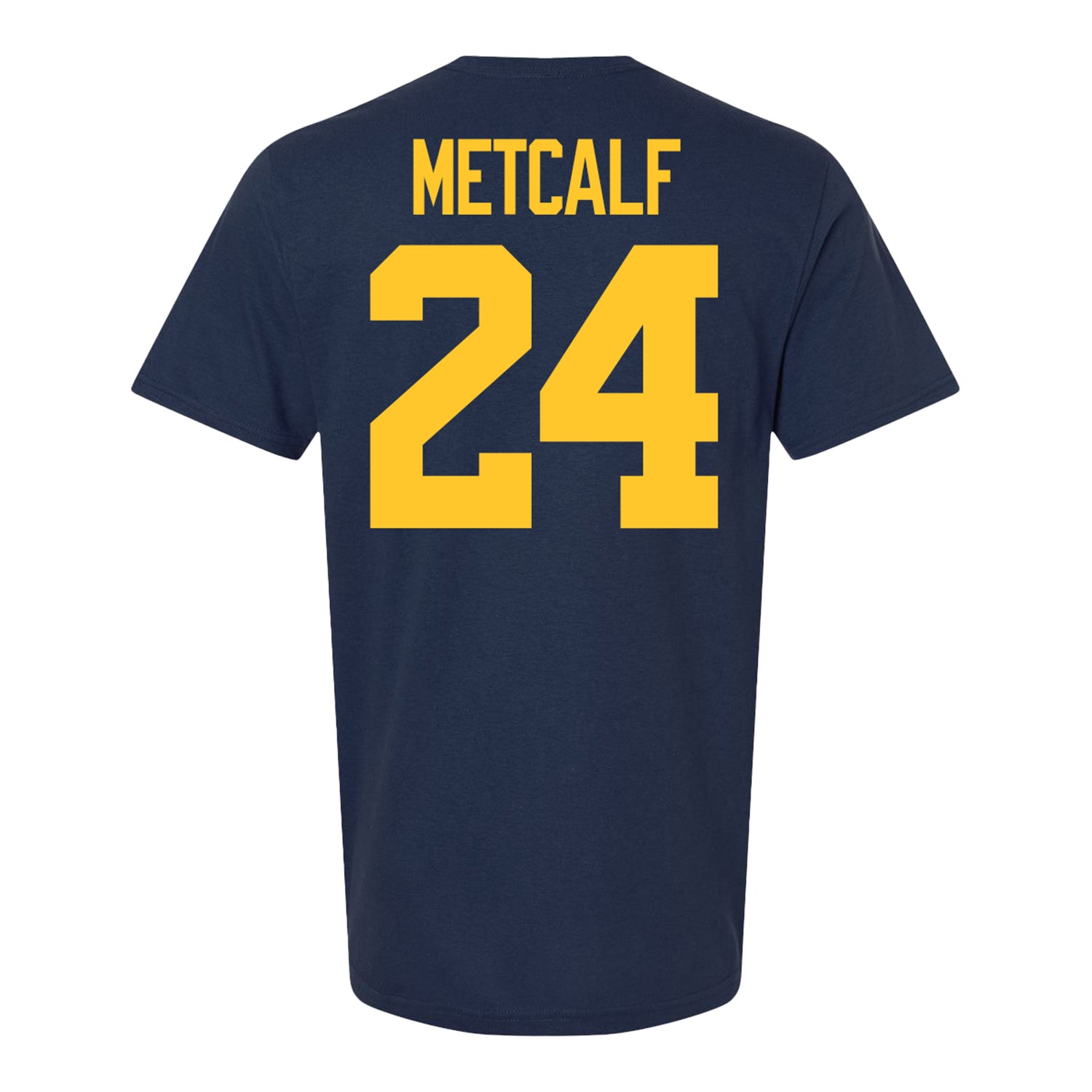 Michigan Wolverines #24 Tevis Metcalf Student Athlete Blue Football T-Shirt - Back View