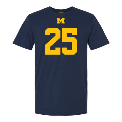 Michigan Wolverines #25 Micah Kaapana Student Athlete Blue Football T-Shirt - Front View