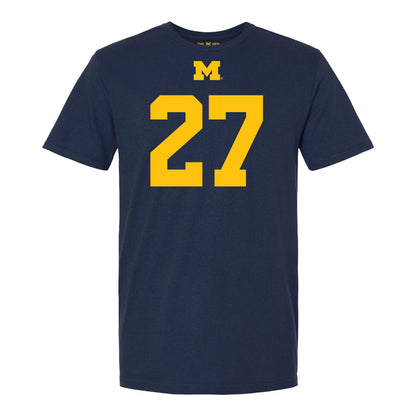 Michigan Wolverines #27 Tyler McLaurin Student Athlete Blue Football T-Shirt - Front View