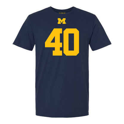 Michigan Wolverines #40 Troy Bowles Student Athlete Blue Football T-Shirt - Front View