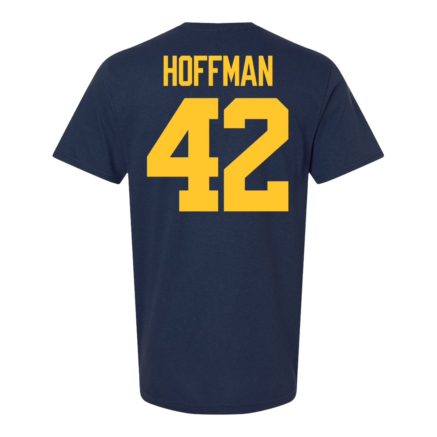 Michigan Wolverines #42 Jalen Hoffman Student Athlete Blue Football T-Shirt - Back View