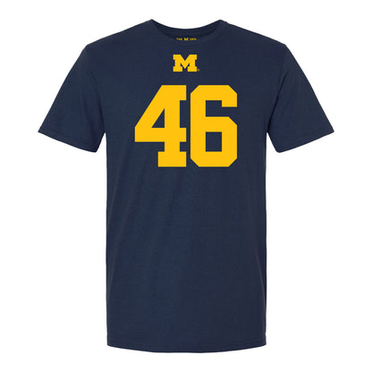 Michigan Wolverines #46 Shomari Stone Student Athlete Blue Football T-Shirt - Front View