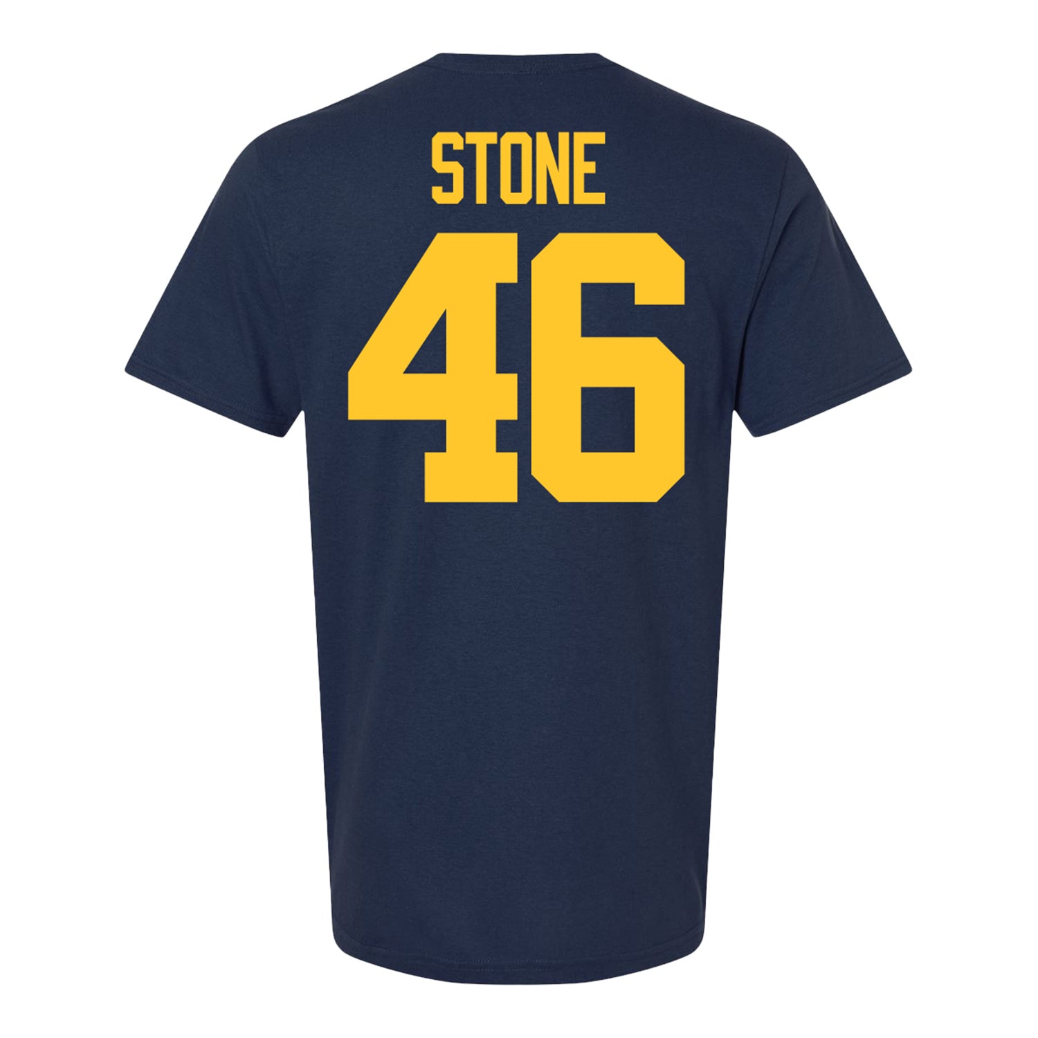 Michigan Wolverines #46 Shomari Stone Student Athlete Blue Football T-Shirt - Back View