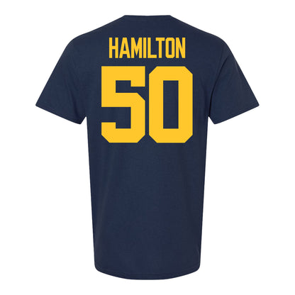 Michigan Wolverines #50 Luke Hamilton Student Athlete Blue Football T-Shirt - Back View