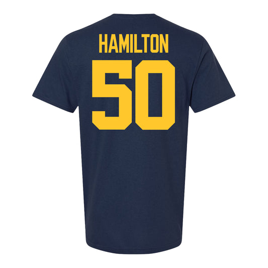 Michigan Wolverines #50 Luke Hamilton Student Athlete Blue Football T-Shirt - Back View