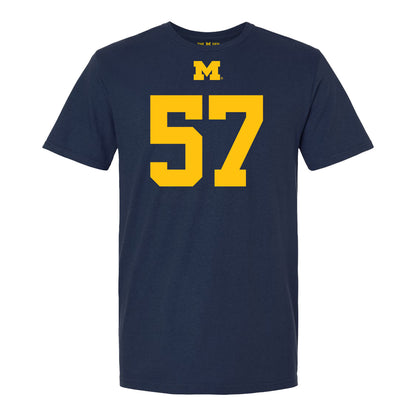 Michigan Wolverines #57 Travis Moten Student Athlete Blue Football T-Shirt - Front View
