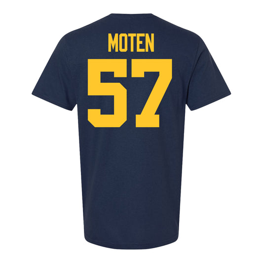 Michigan Wolverines #57 Travis Moten Student Athlete Blue Football T-Shirt - Back View