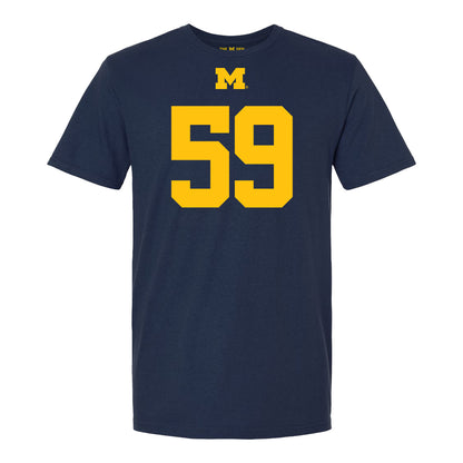 Michigan Wolverines #59 John Weidenbach Student Athlete Blue Football T-Shirt - Front View