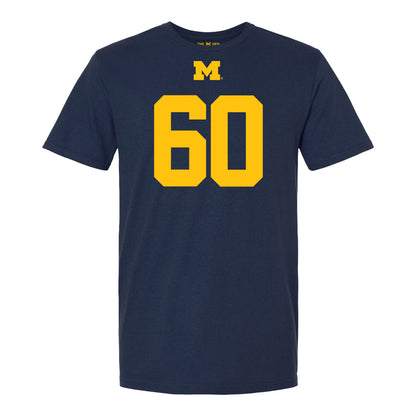 Michigan Wolverines #60 Brooks Bahr Student Athlete Blue Football T-Shirt - Front View