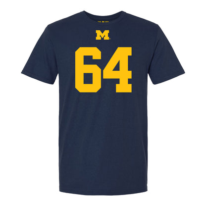Michigan Wolverines #64 James Kavouklis Student Athlete Blue Football T-Shirt - Front View