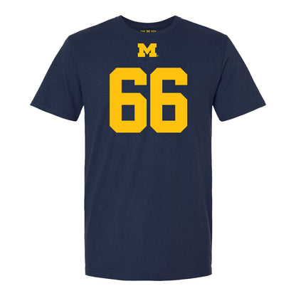 Michigan Wolverines #66 Dan Taraboi Student Athlete Blue Football T-Shirt - Front View