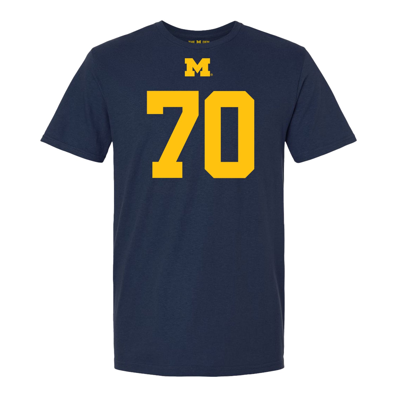 Michigan Wolverines #70 Brady Norton Student Athlete Blue Football T-Shirt - Front View