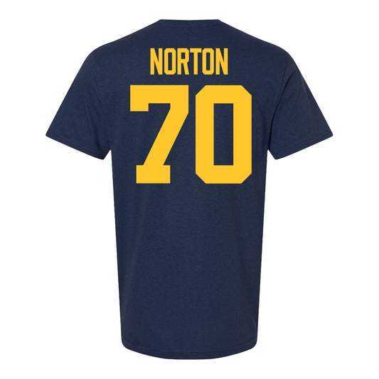 Michigan Wolverines #70 Brady Norton Student Athlete Blue Football T-Shirt - Back View