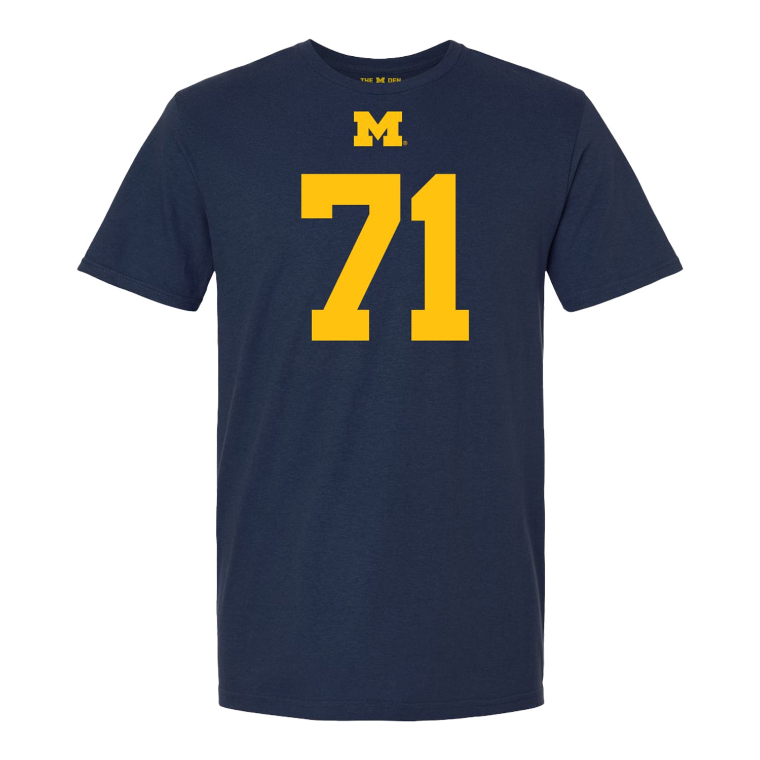 Michigan Wolverines #71 Evan Link Student Athlete Blue Football T-Shirt - Front View