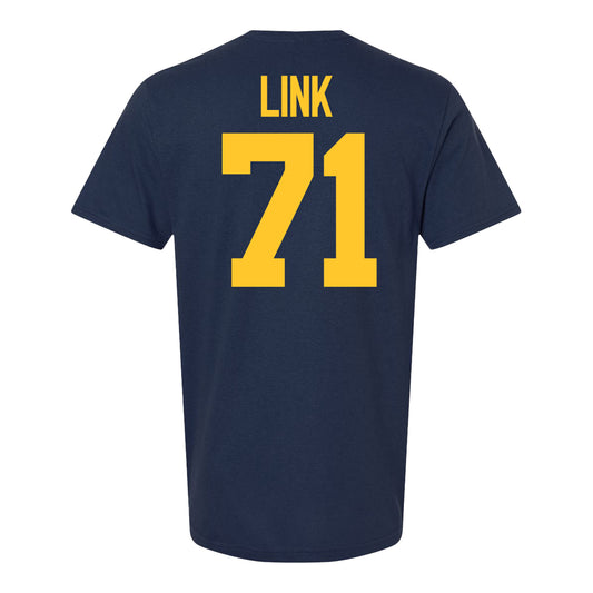 Michigan Wolverines #71 Evan Link Student Athlete Blue Football T-Shirt - Back View
