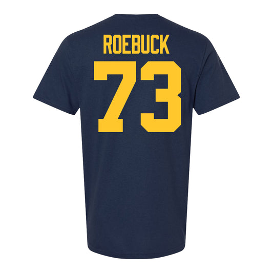 Michigan Wolverines #73 Ben Roebuck Student Athlete Blue Football T-Shirt - Back View