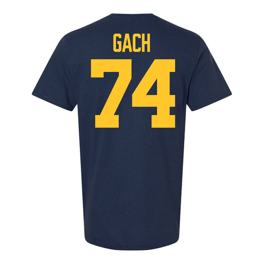 Michigan Wolverines #74 Avery Gach Student Athlete Blue Football T-Shirt - Back View