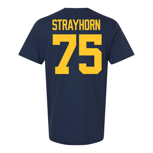 Michigan Wolverines #75 Kaden Strayhorn Student Athlete Blue Football T-Shirt - Back View