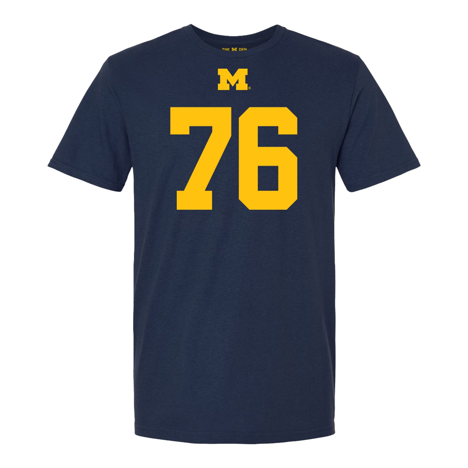 Michigan Wolverines #76 Manuel Beigel Student Athlete Blue Football T-Shirt - Front View