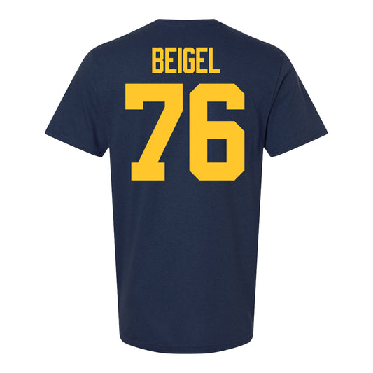 Michigan Wolverines #76 Manuel Beigel Student Athlete Blue Football T-Shirt - Back View
