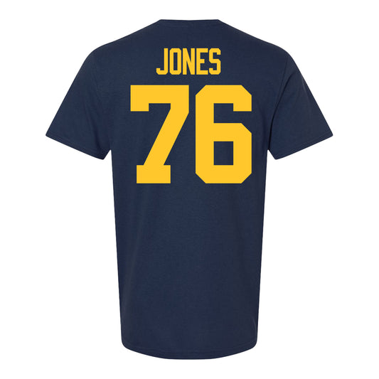 Michigan Wolverines #76 Connor Jones Student Athlete Blue Football T-Shirt - Back View